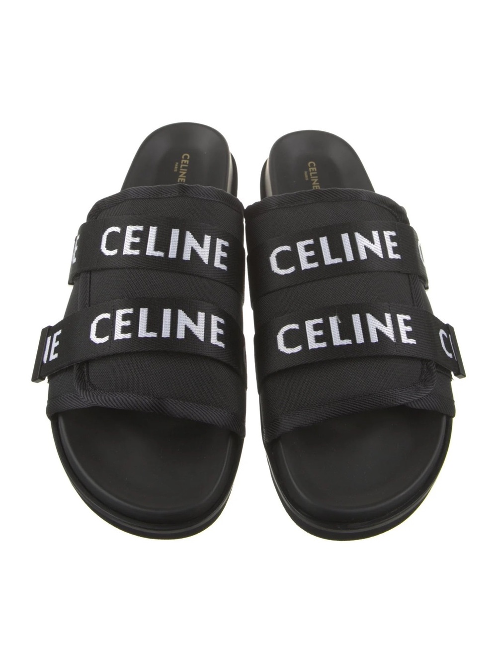 Celine Black Logo-Jacquard Canvas Sandals Men's Slide Sandals 12